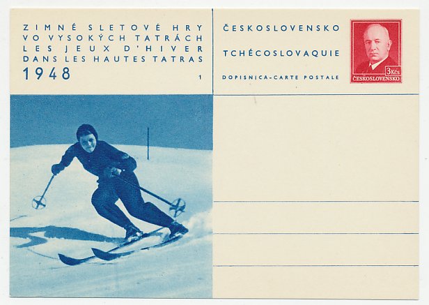Postal stationery Czechoslovakia 1948 Winter games - Skiing