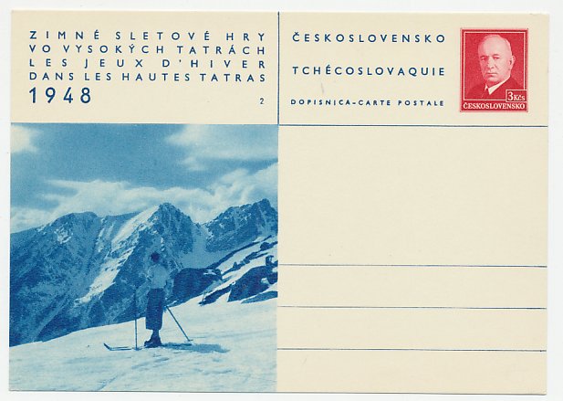 Postal stationery Czechoslovakia 1948 Winter games - Skiing
