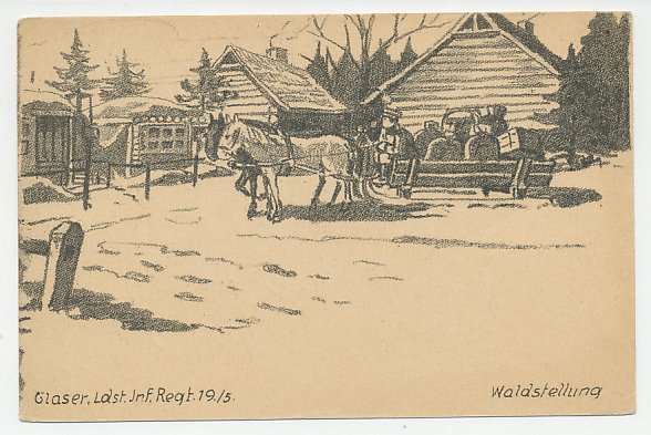 Fieldpost postcard Germany 1916 Parcel delivery - Horse sleigh - WWI