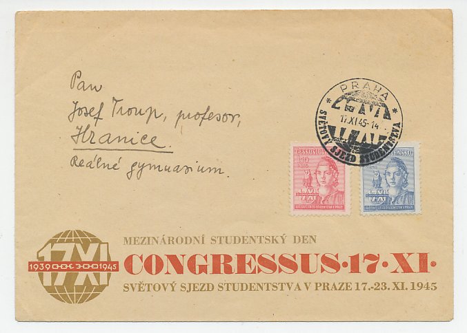 Cover / Postmark Czechoslovakia 1945 International Student Day - World Congress