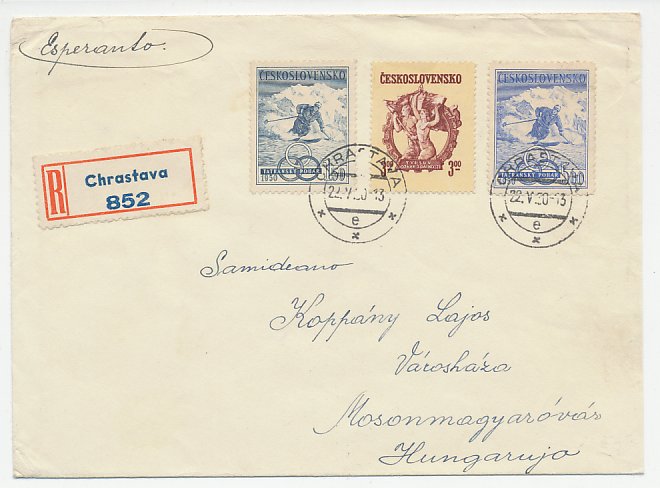 Registered cover / Postmark Czechoslovakia 1950 Skiing