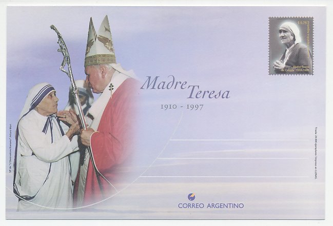 Postal stationery Argentina 1997 Mother Teresa - Pope John Paul II