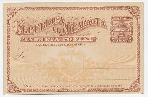 Postal stationery Nicaragua 1890 Train - Telegraph