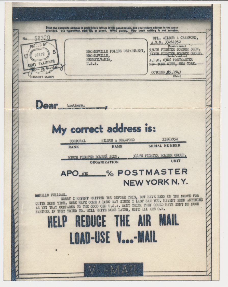 V-Mail India - USA 1943 ( with envelope ) Address details - Reduce Air Mail - A