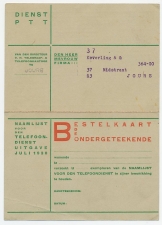 Dienst PTT Joure 1930 - Bestelkaart Naamlijst Telefoondienst