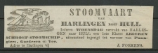 Advertentie 1858 Stoomvaart Harlingen - Engeland