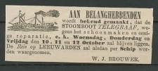 Advertentie 1866 Stoomboot Telegraaf