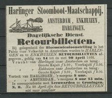Advertentie 1866 Stoomboot Amsterdam - Enkhuizen - Leeuwarden