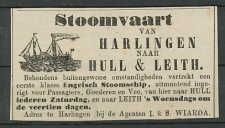 Advertentie 1866 Stoomvaart Harlingen - Engeland