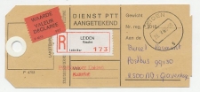 Postzaklabel Aangetekend / Waarde Leiden Kassier 1985