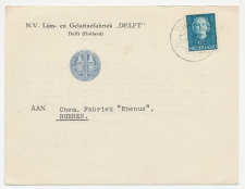 Firma briefkaart Delft 1950 - Lijm- en Gelatinefabriek