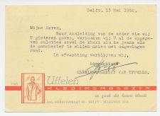 Firma briefkaart Delft 1952 - Kleding 