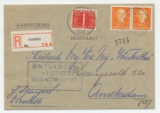Em. En Face Briefkaart Aangetekend Nuenen - Amsterdam 1952
