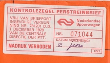 Perstreinbrief / Kontrolezegel NS Amsterdam - Apeldoorn ( 1979 )