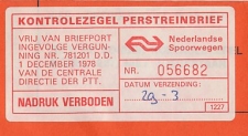 Perstreinbrief / Kontrolezegel NS Amsterdam - Deventer ( 1979 )