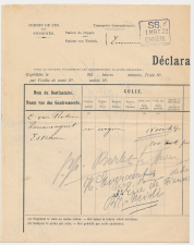Spoorweg Douane verklaring S.S. Emmen - Belgie 1922