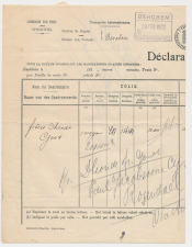 Spoorweg Douane verklaring S.S. Berchem - Belgie 1922