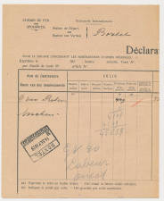 Spoorweg Douane verklaring S.S. Boxtel - Belgie 1929