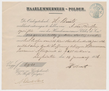 Fiscaal stempel - Kwitantie Haarlemmermeer polder 1876