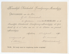 Kwitantie Aandelen Locaal Spoorweg Maatschappij Apeldoorn 1892