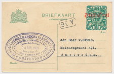 Briefkaart Amsterdam 1921 - Dagelijkse Haagse Pakketschuitdienst