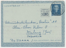 Luchtpostblad G. 5 Amsterdam - Malang Indonesia 1953