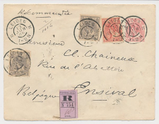 Envelop G. 8 c / Bijfrankering Aangetekend Leiden- Belgie 1905