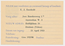 Verhuiskaart G. 22 Particulier bedrukt Driehuis Velsen 1953