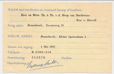 Verhuiskaart G. 24 Particulier bedrukt Bennebroek 1957