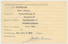 Verhuiskaart G. 26 Particulier bedrukt Amsterdam 1964