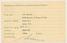 Verhuiskaart G. 26 Particulier bedrukt Koog Zaandijk 1960