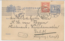 Briefkaart G. 78 II / Bijfrankering Den Haag - Delft 1910