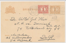 Briefkaart G. 88 a II/ Bijfrankering Amsterdam - Delft 1919