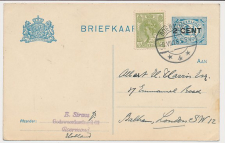 Briefkaart G. 94 a I / Bijfrankering Roermond - GB / UK 1918