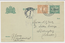 Briefkaart G. 96 a I / Bijfrankering Amsterdam - Zweden 1917