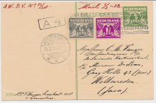 Briefkaart G. 222 / Bijfrankering Den Haag - Ned. Indie 1928