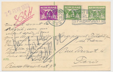 Briefkaart G. 228 / Bijfrankering Den Haag - Frankrijk 1932