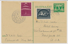 Briefkaart G. 277 a / Bijfrankering Den Haag - USA 1946