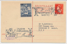 Briefkaart G. 290 / Bijfrankering Nijmegen - USA 1947