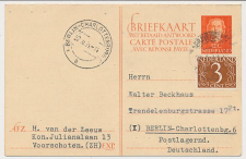 Briefkaart G. 305 / Bijfrankering Den Haag - Duitsland 1954