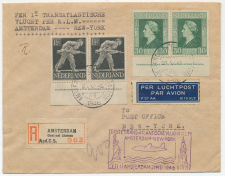Aangetekend Amsterdam - USA 1946 - Drukkersmerk Bradbury
