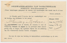 Briefkaart G. DW92-II-b - Duinwaterleiding s-Gravenhage 1918
