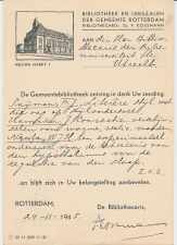 Briefkaart Rotterdam 1945 - Bibliotheek - Leeszaal
