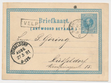 Briefkaart G. 9 V-krt. Velp - Dusseldorf Duitsland 1882