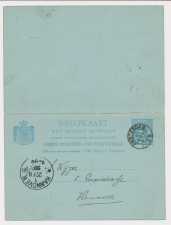 Briefkaart G. 28 Amsterdam - Hannover Duitsland 1890