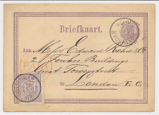 Briefkaart G. 7 z-1 / Bijfrank. Em.1869 Rotterdam - GB / UK 1876