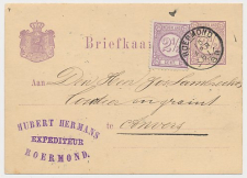 Briefkaart G. 18 / Bijfrankering Roermond - Belgie 1881