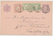 Briefkaart G. 23 / Bijfrankering Amsterdam - Duitsland 1887