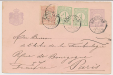 Briefkaart G. 23 / Bijfrankering Schiedam - Frankrijk 1891