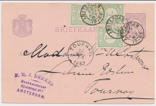 Briefkaart G. 23 / Bijfrankering Amsterdam -Belgie 1887